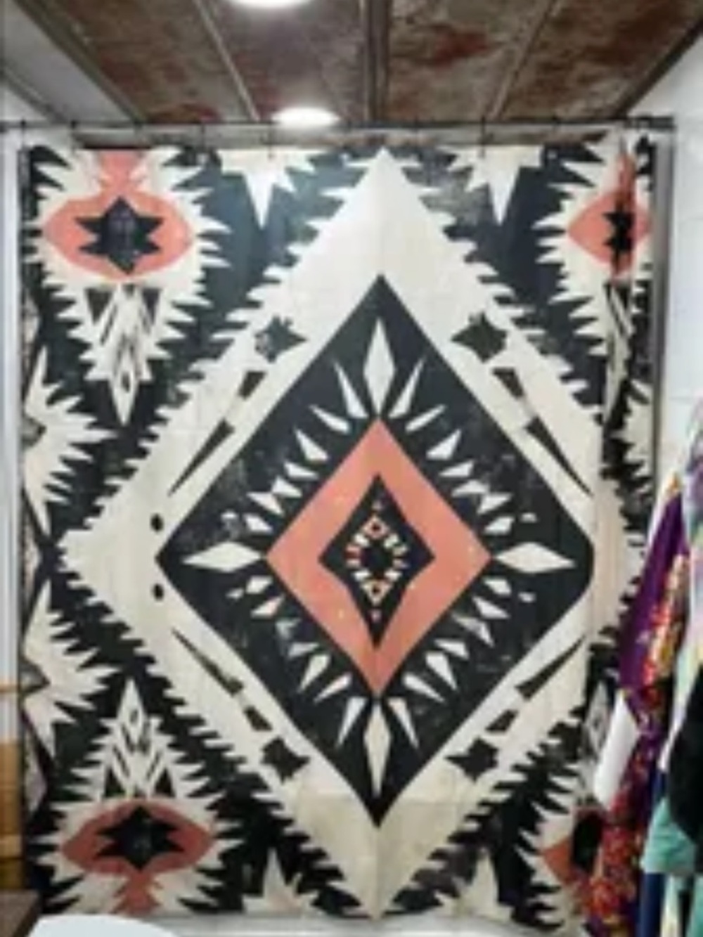 & Other Stories Black, Cream and Coral Geometric Shower Curtain